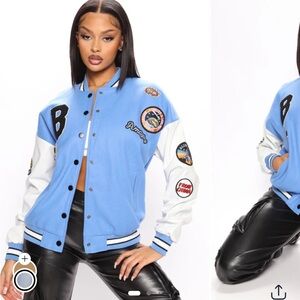 Fashion Nova Blue and White Varsity Jacket
